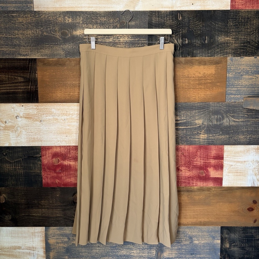 Polo Ralph Lauren Pleated Midi Skirt Knee Length Beige Tan A-Line Size 8